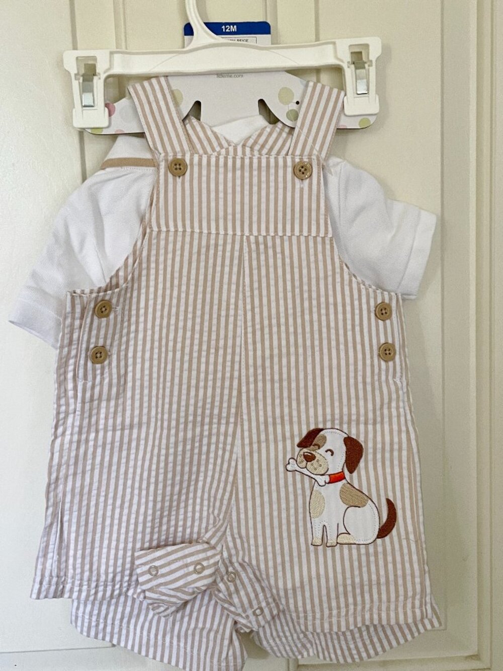 NEW Little Me 3 Pc Toddler Set Romper Top Shorts NWT 12 M Dog Animal Embroidered